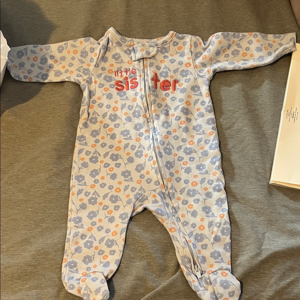 Carter's Little Sister Floral Footie - Blue and Orange